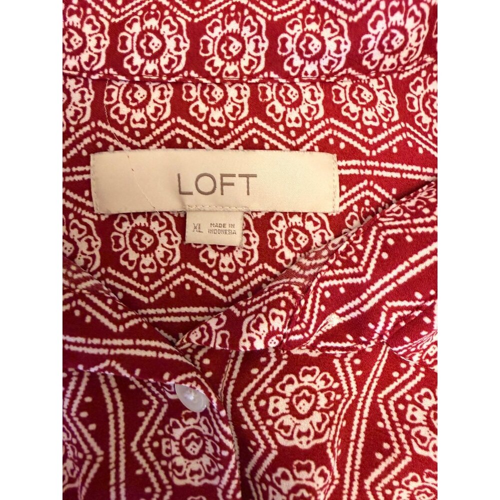 Loft Boho Geometric Print Button Down Shirt XL Red White - Picture 6 of 6